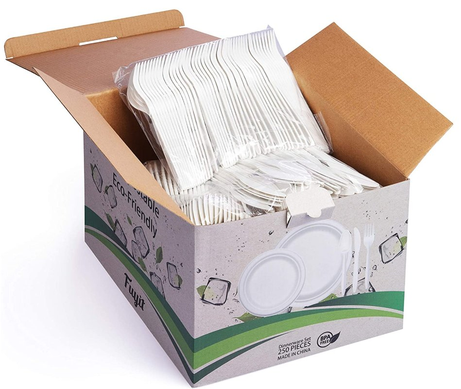 Disposable Natural Bagasse Eco-Friendly Compostable and Biodegradable PLA Cutlery Dinnerware Set