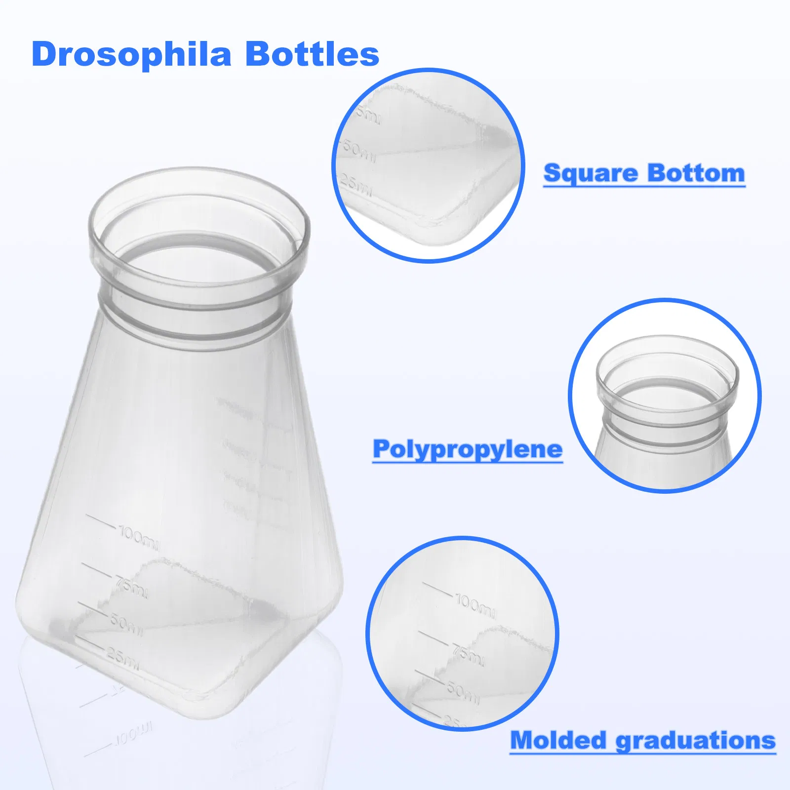 Laboratory Disposable Consumable Plastic PP/PE 6oz Square Bottom Bulk/Trayed Drosophila Bottles