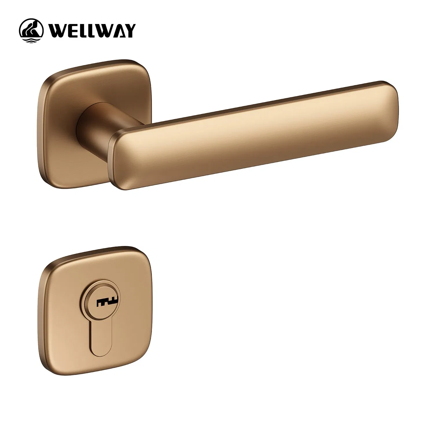 Chinese Factory Luxury Satin Flat Design Tea-Gold Brushed Zinc Alloy Lever Door Handle on Square Rosette for Interior Wooden Door Handle OEM/ODM