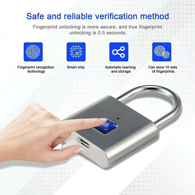 SLS IP55 Waterproof Rechargeable Intelligent Biometric Fingerprint Portable Anti-Theft Padlock