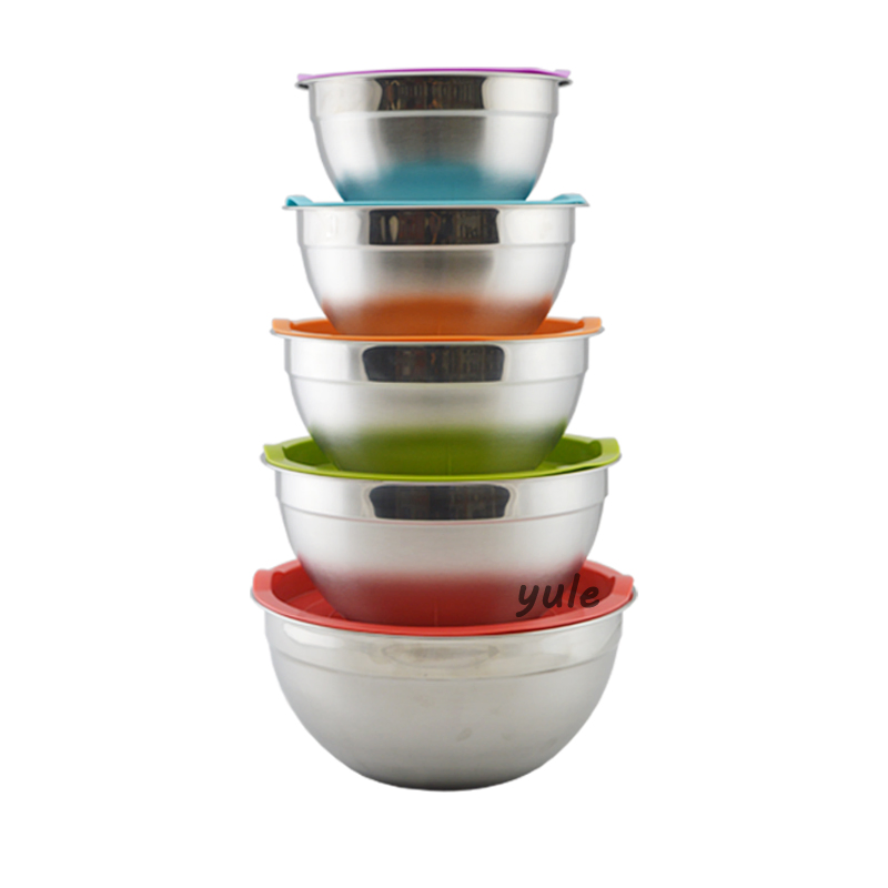 USA Hot Sale Factory Wholesale Multi-Size Stainless Steel Mixing Bowls with Colorful Lid