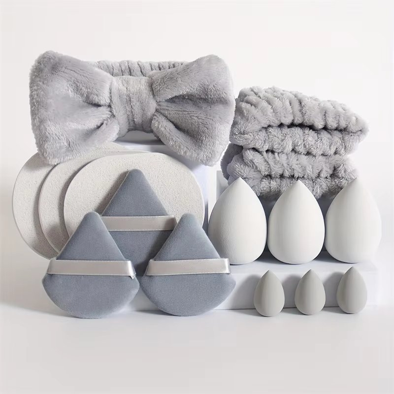 Bow Headband Wrist Strap Sponge Triangle Powder Puff Beauty Egg Set