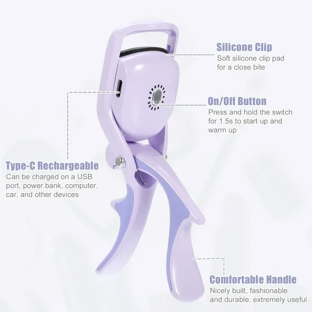 Unique Bargains Heated Eyelash Curler 3 Temperature Heating Eyelash Curler for Lift and Curl Natural Eyelashes Purple