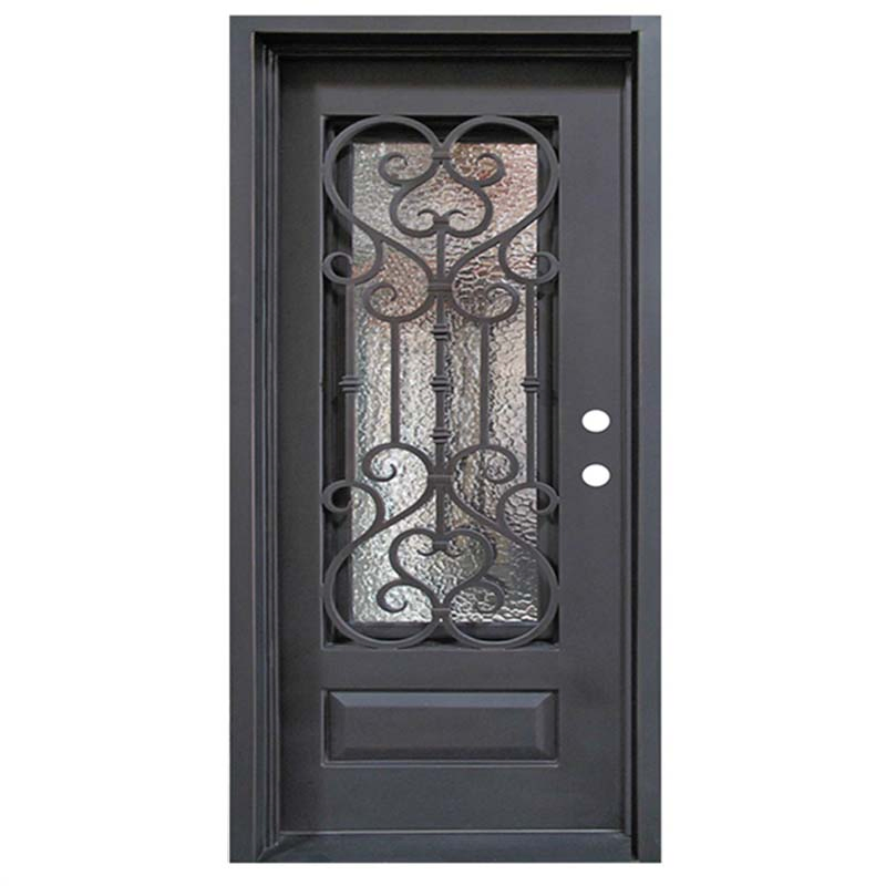 Anti-Rust Modern Main Entry House Black Wrought Iron Steel Door Security Anti-Theft Steel Home Arched Single or Double Entrance Front Main Door