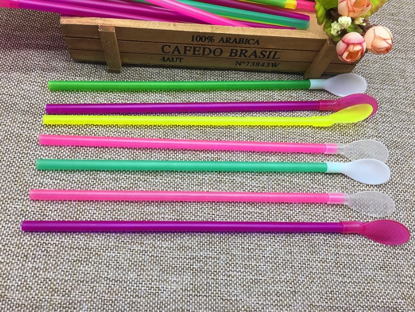 New Design 24cm Disposable Colour Pipette Spoon Ice Cream Spoon Drinking Straw with Spoon