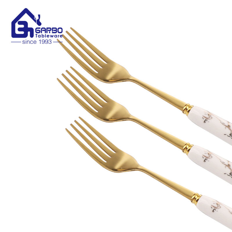 Marble Hand Polished 410ss Gold Dinner Knife with White Handle