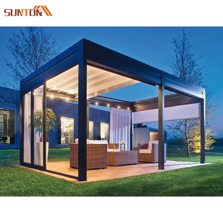 Luxurious Garden Sunshade Opening Louvered Roof Systems Outdoor Patio Cover Waterproof Aluminum Pergola with Sliding Glass Door
