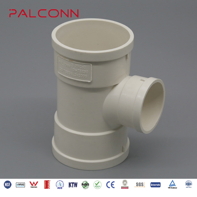 ISO Standard 75mm White Color PVC Equal Tee for Wastewater Drainage