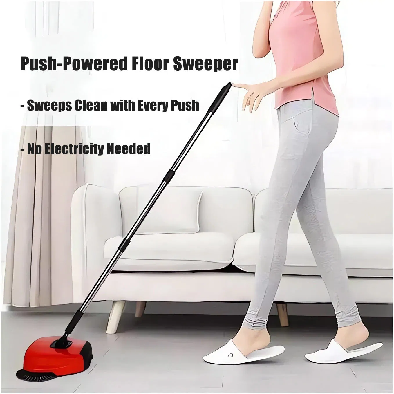 Household Hand Push Floor Push Sweeper with 360 Degree Rotating Cleaning Durable Handle Plastic Pet Broom Head