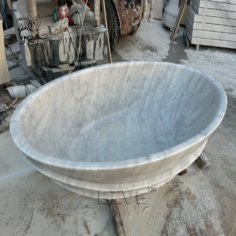 European Style Home Decoration Natural Stone Bathroom Bath White Oval Marble Bathtub Factory Price