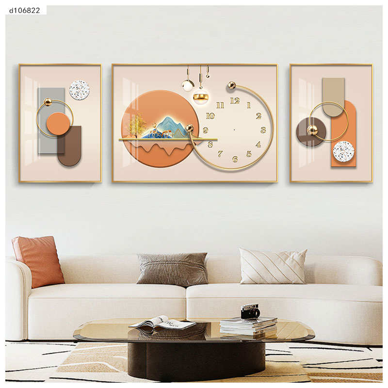 3 Pieces Set Crystal Porcelain Wall Art Painting Clock for Wall Decoration