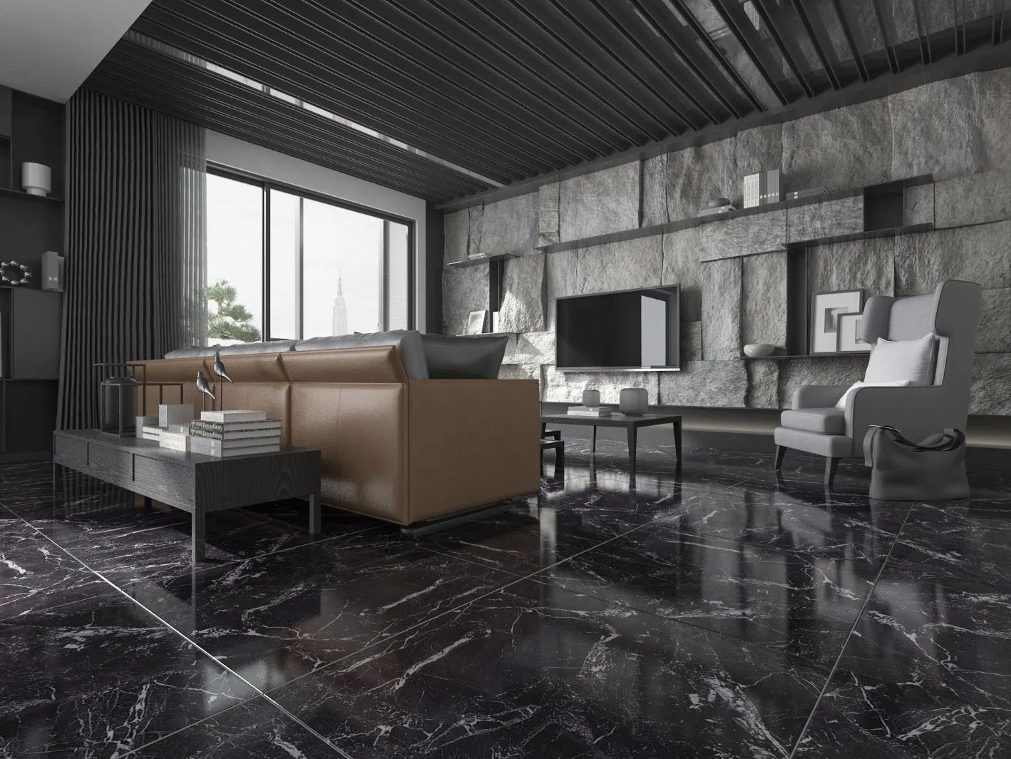 Керамогранитная плитка 600x600 мм черно-белая квадратная