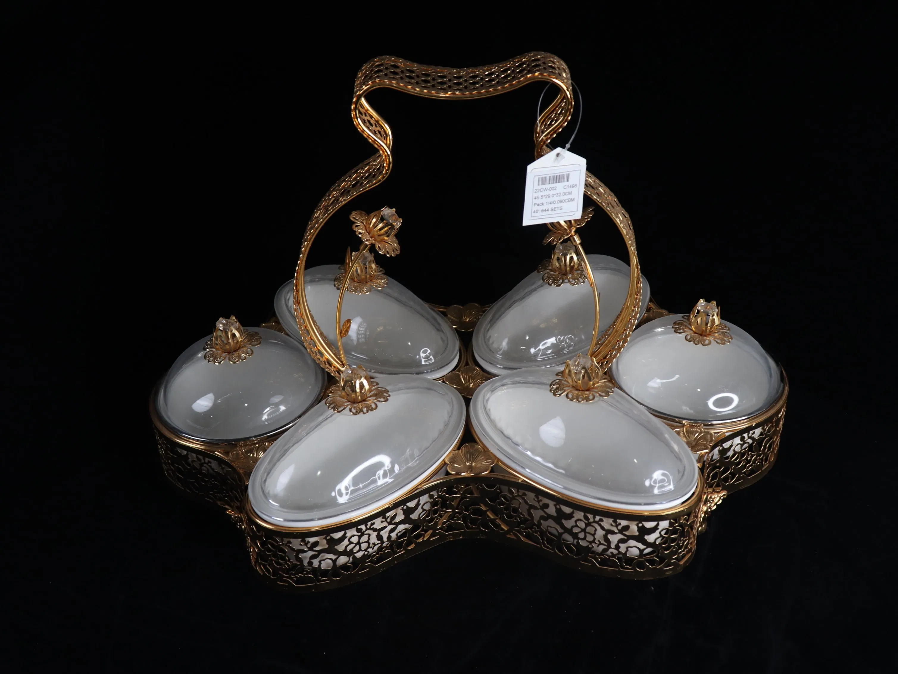 China Wholesale Market Gold Plated Iron Tray with Plastic Bowl Set Candy Tray