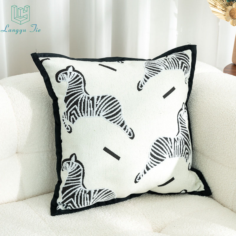 American Vintage Zebra Embroidery Chenille Jacquard Pillow Cover - Light Luxury Minimalist Throw Pillow for Sofa & Bed Cushion