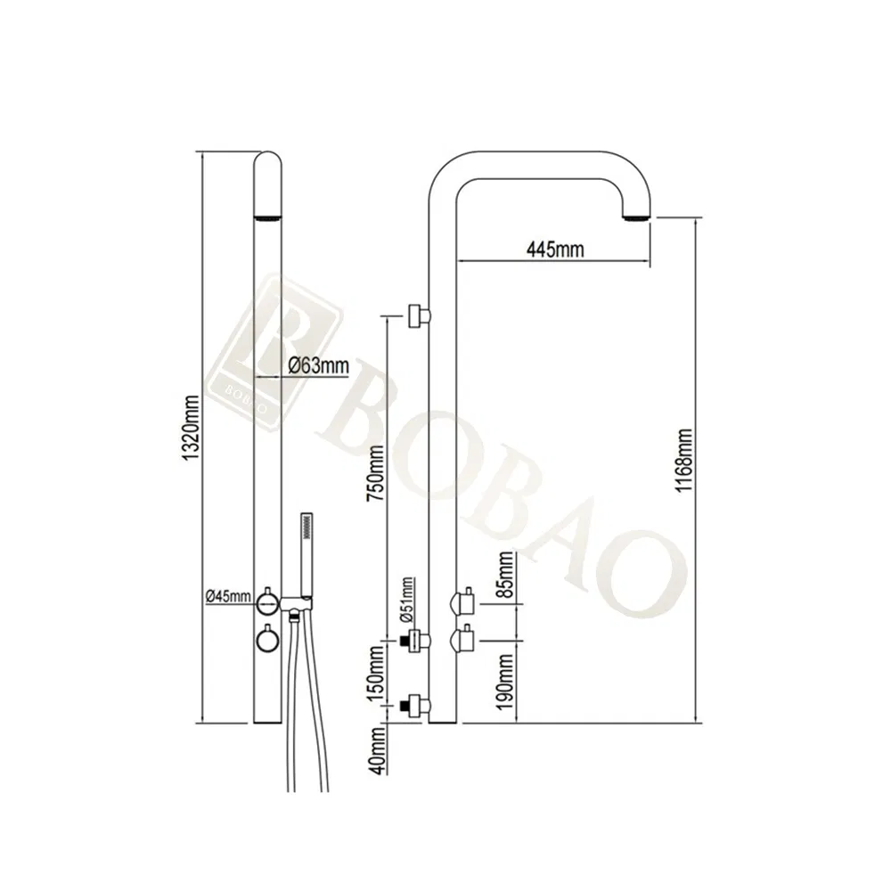 Wall-Mounted Outdoor Shower System with Rainfall Jet Feature