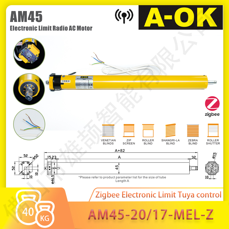 High Torque Motor Aok Am45-20/17-Mel-Z 45mm Tubular Motor Zigbee Control