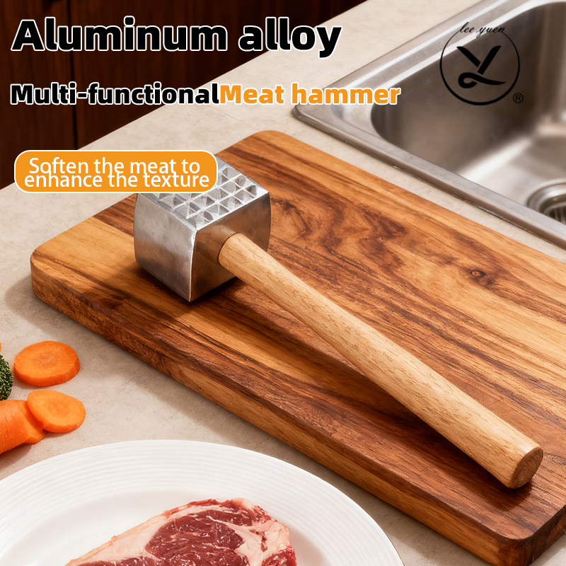 Premium Aluminium Meat Hammer Tenderizer with Wooden Handle Kitchen Tool