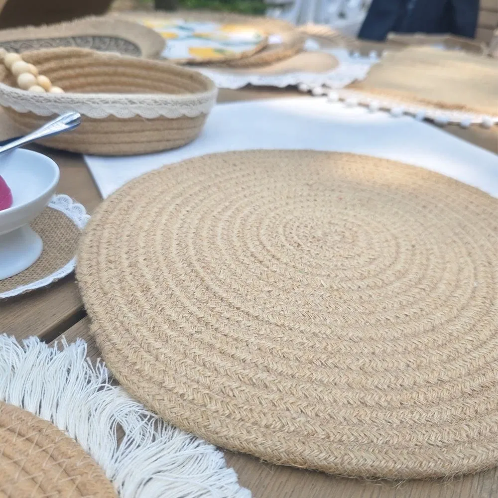 Custom Braided Burlap Placemats Roundnatural Jute Placemats with Tassels for Dinner Party Wedding