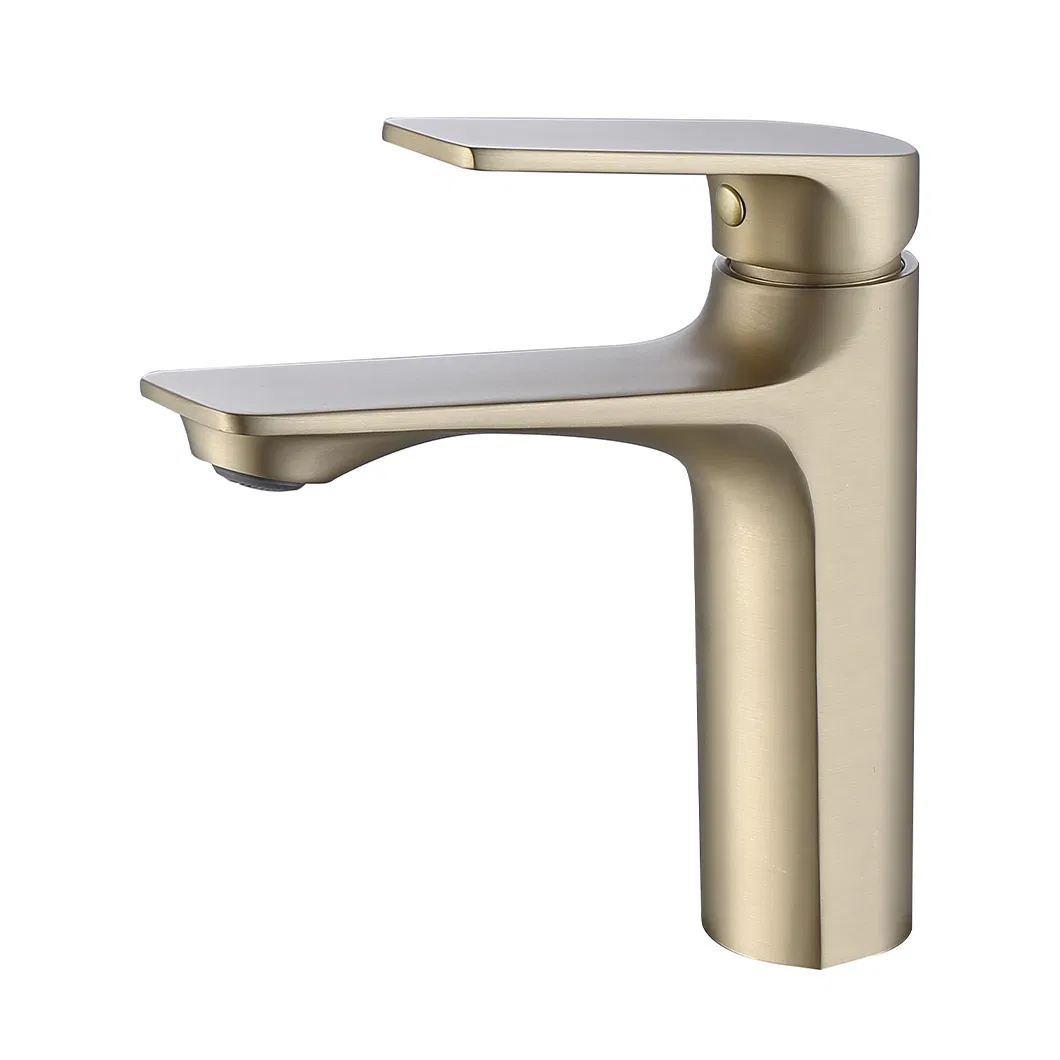 Gold Lever Handle Single Hole Brass Solid Bathroom Basin Sink Faucet 2213lsj