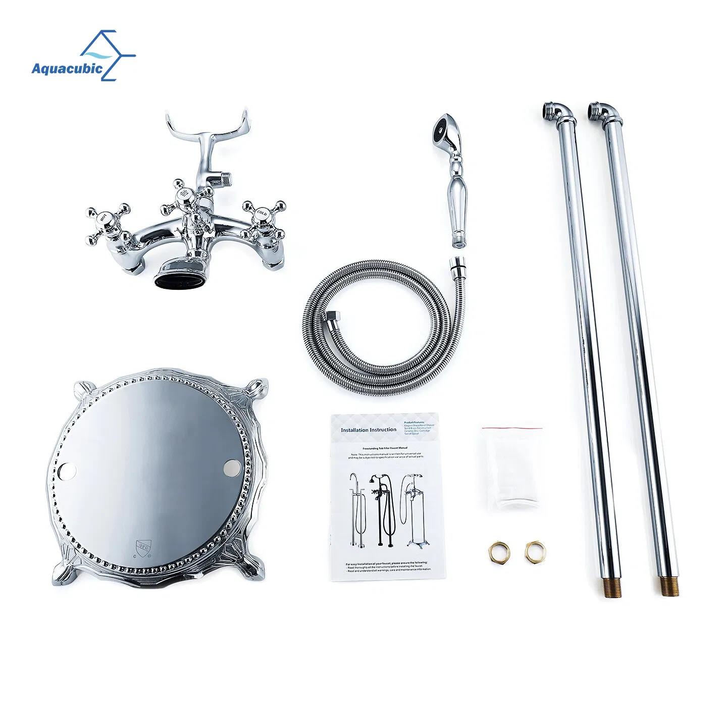 Traditional Floor Stand Faucets Dual Handles Freestanding Antique Shower Bath Tub Faucet