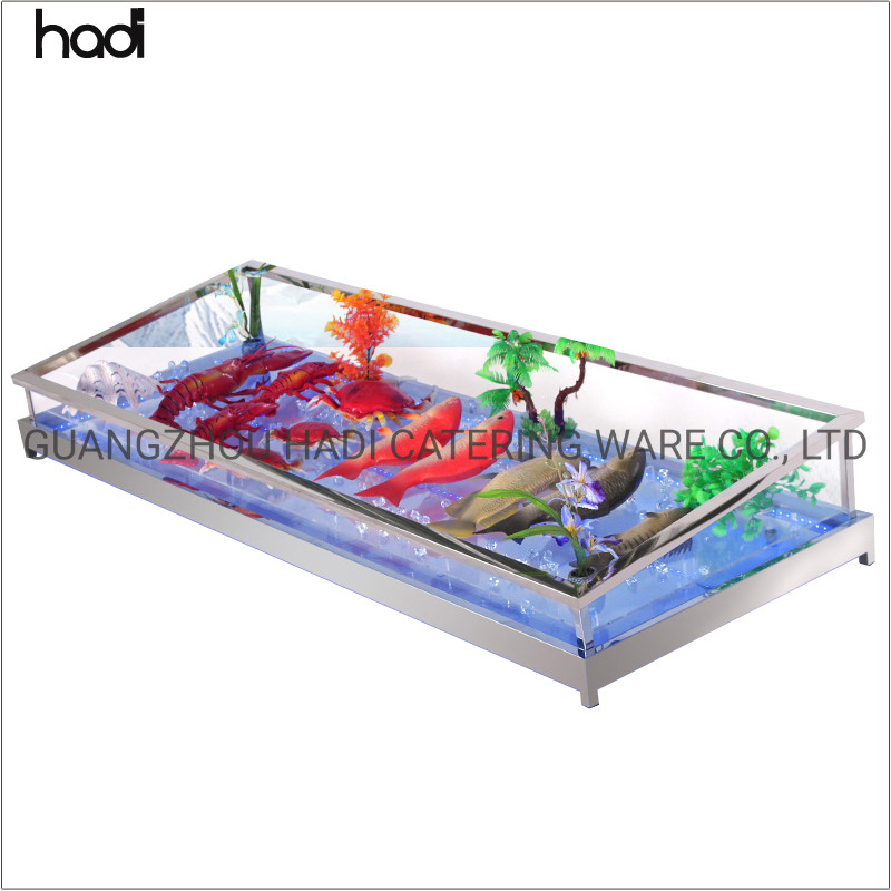 Wholesale Catering Sea Food Restaurant Tools Buffet Equipment Cold Rectangle Commercial Acrylic Catering Ice Bucket with LED Light