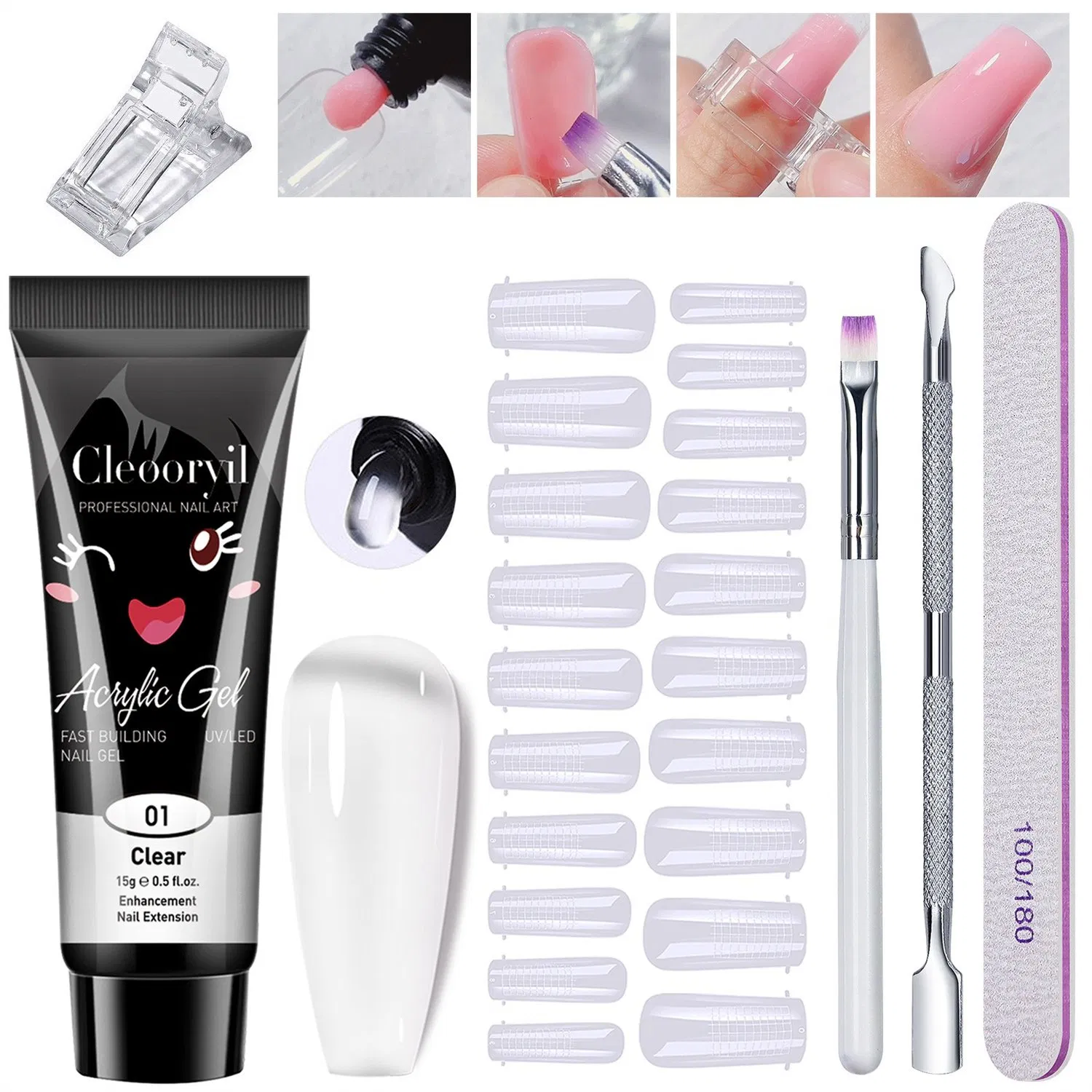 15ml Nail Extension Gel 6 Pieces Nail Mold Brush Nail Poly Gel Set Crystal Gel