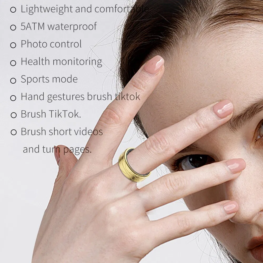 Px02 Crack Design Multi-Function Health Monitoring Smart Ring with Magnetic Charging Cable - Black / Size 7