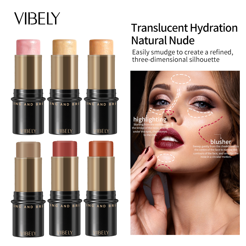 Makeup Lightweight Glitter Highlighter Contour Lip Cheek Waterproof Creamy Blush Stick