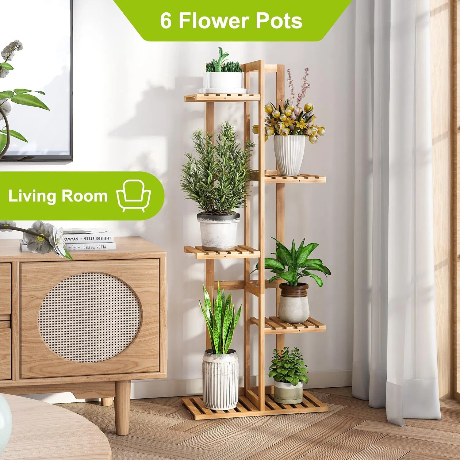 Bamboo Household Living Room Balcony Multi-Layer Flower Rack