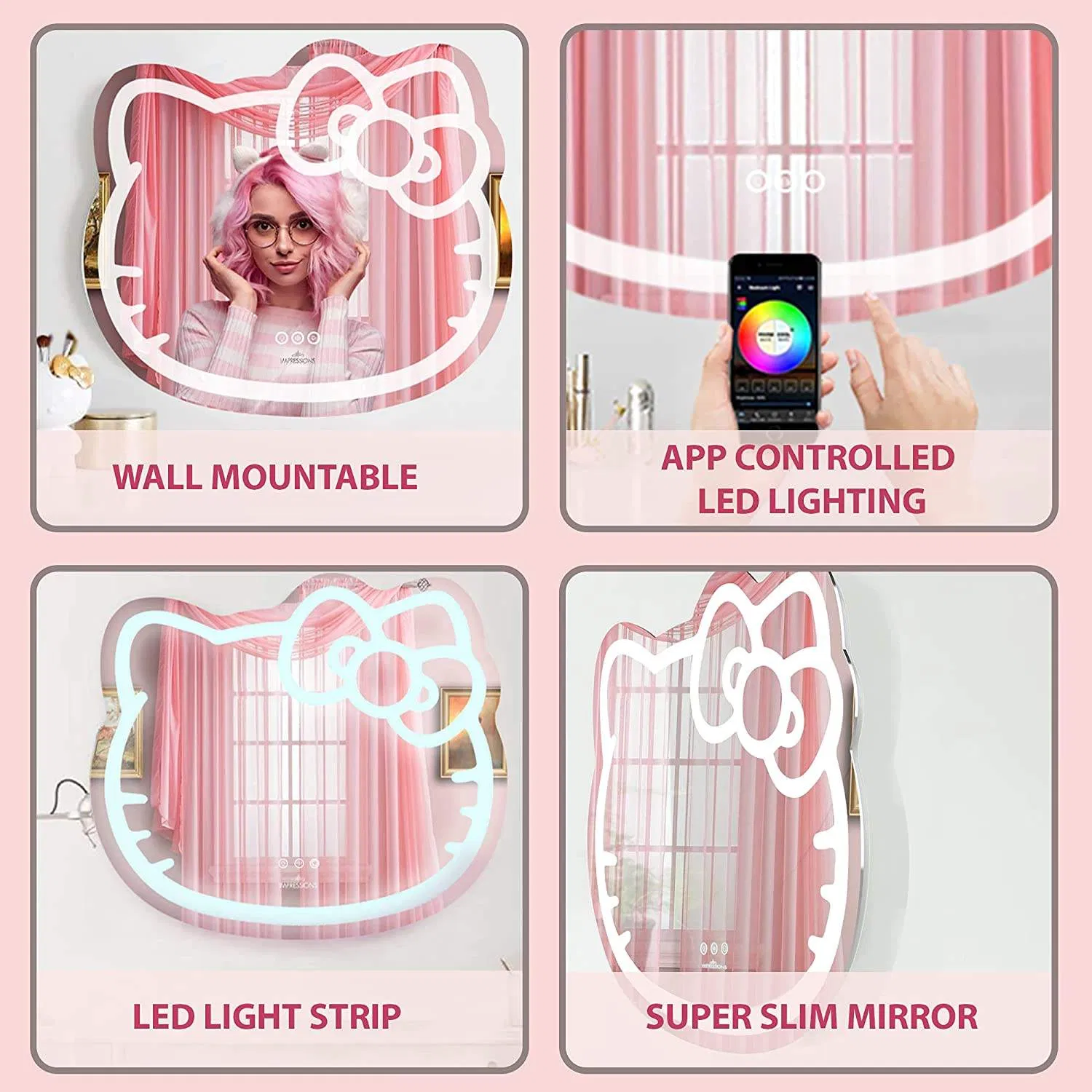 Light Touch Mirror Switch for Bathroom Irregular Decorative Mirrors Wall Modern Hello Kitty LED Mirror