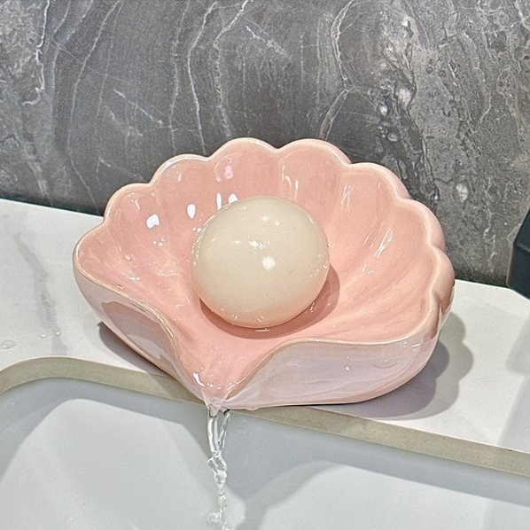 Shell-Shaped Drainage Soap Dish, Ceramic Soap Holder, Soap Drainage Storage Rack