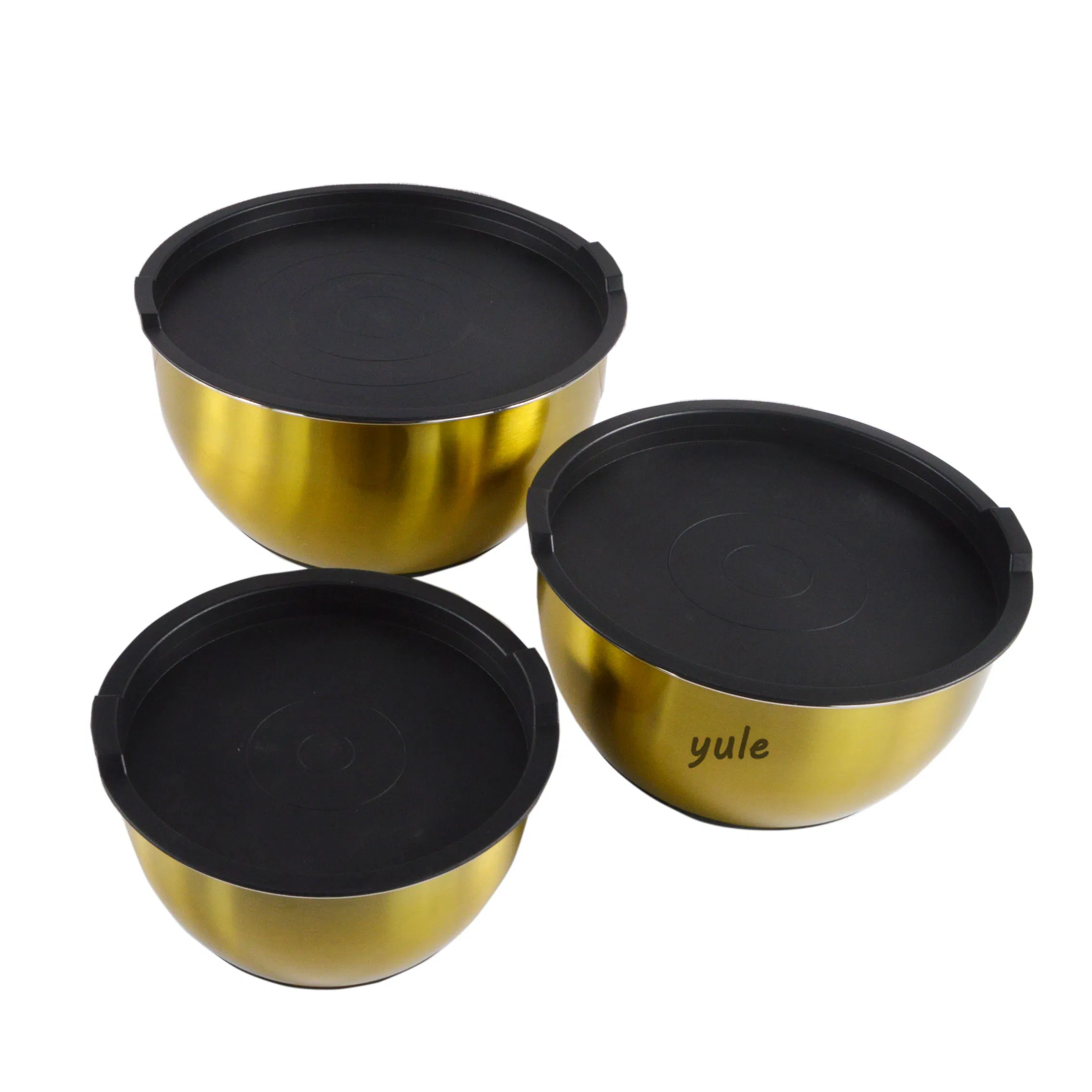 Luxury Style Light Gold Painting Silicone Bottom Stainless Steel Mixing Bowl with Lid