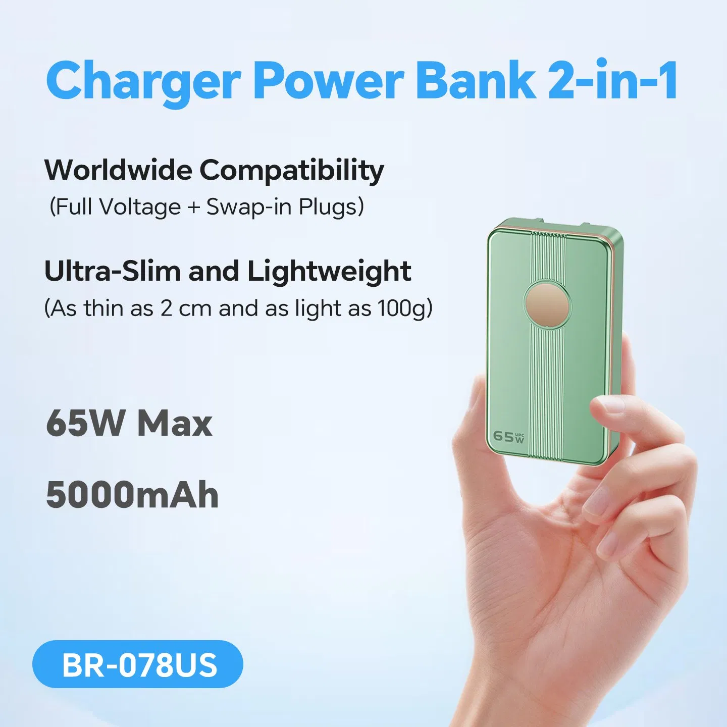 Портативный пауэрбанк 5000 мАч с GaN зарядкой 65W и розеткой