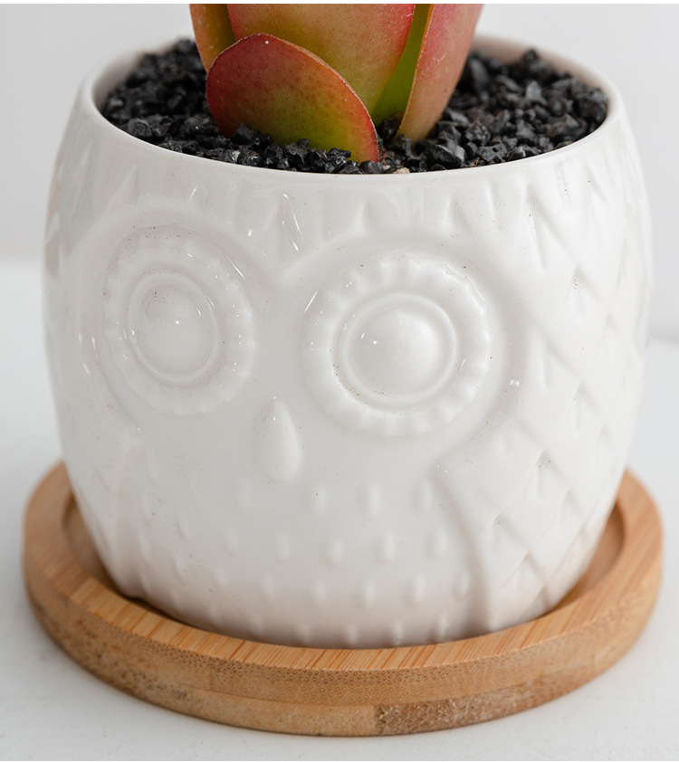 Горшок керамический белый сова с подносом