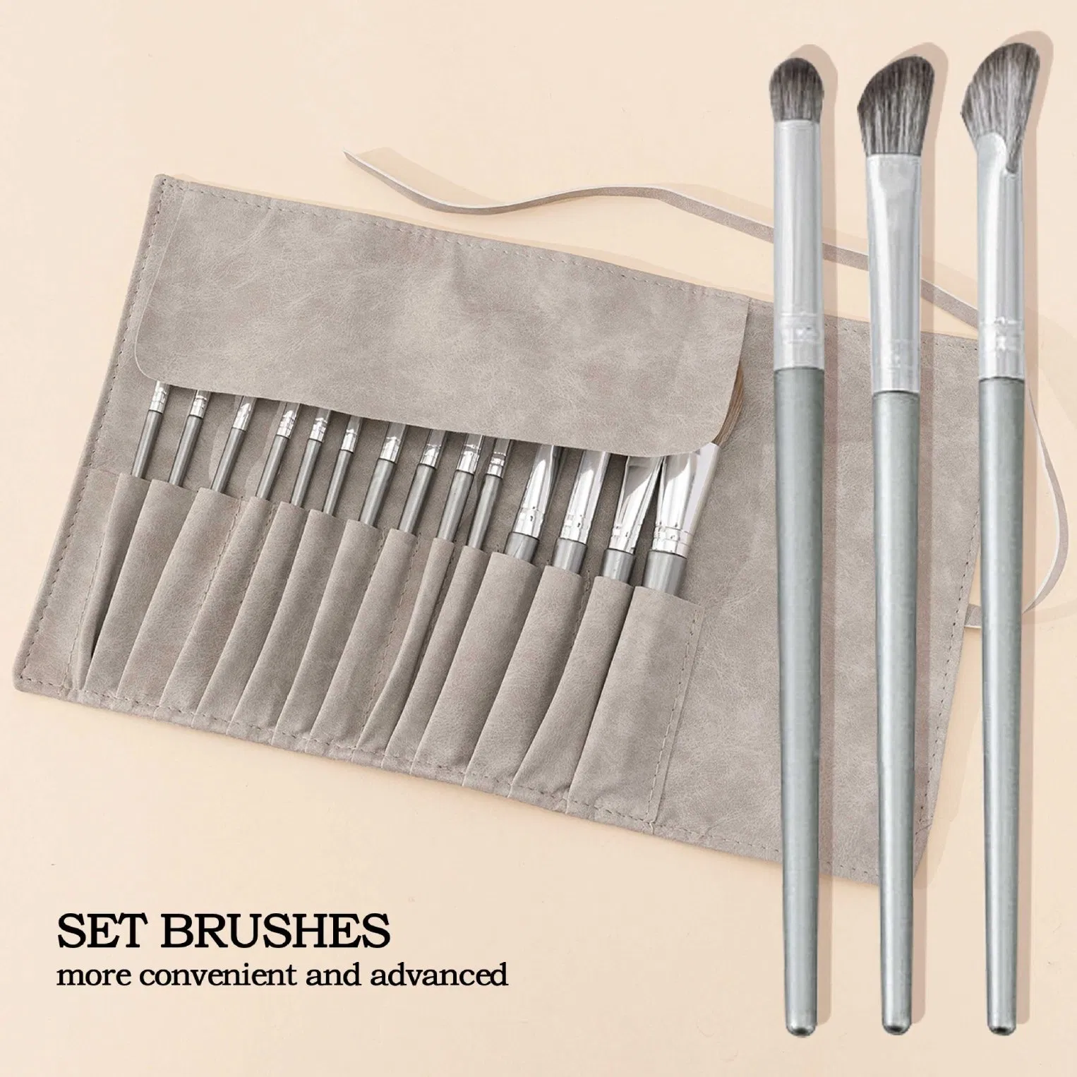 14PCS Silver Synthetic Fibre Beauty Makeup Brush Set with Bag