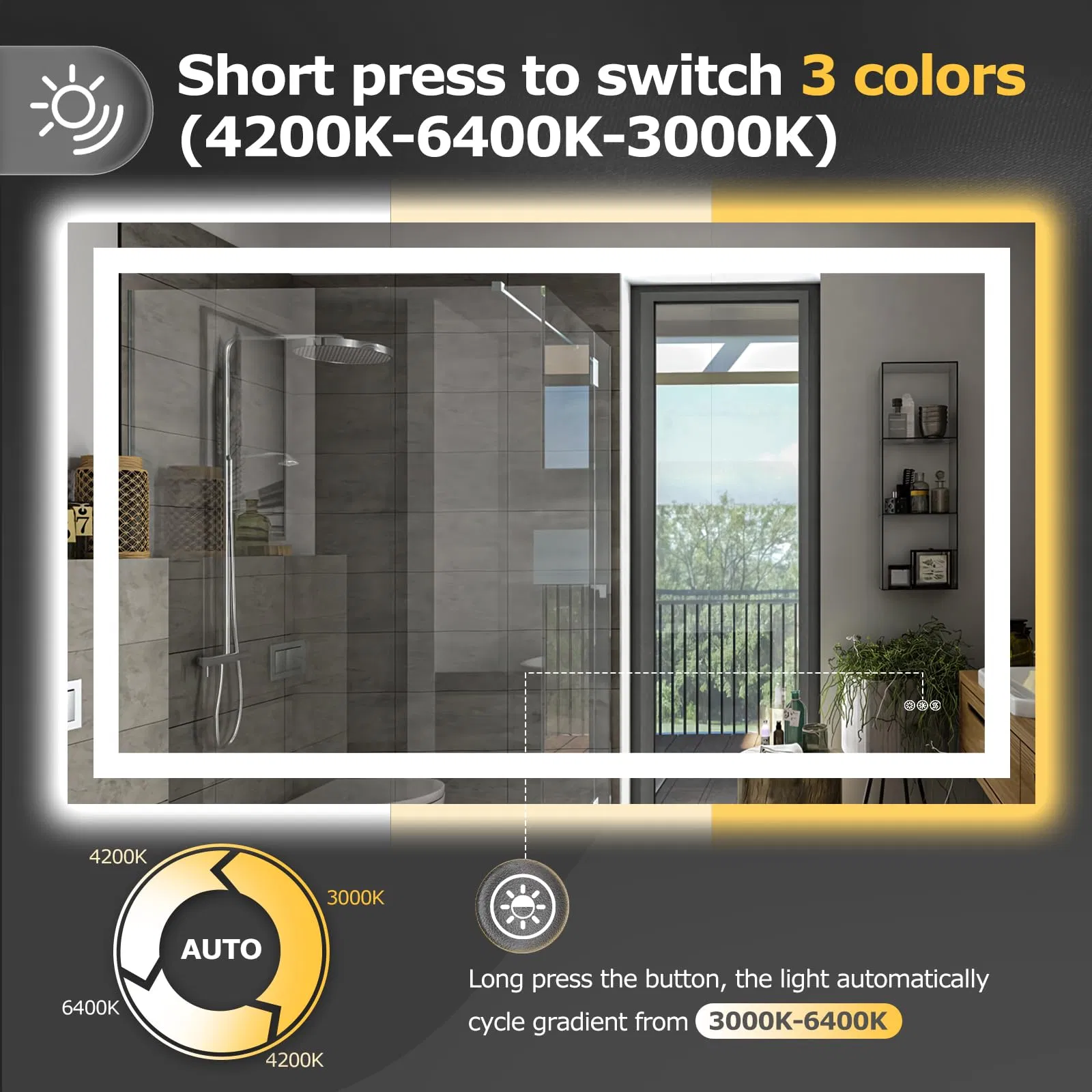 Smart LED Bathroom Mirror 24X32 Inch - Anti-Fog Tempered Glass with Stepless Dimming, Dual Front & Back Lights, Touch Control, Modern Vanity Mirror for Home