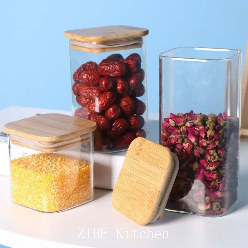 Household Transparent Glass Sealed with Lid, Kitchen Storage Box, Food Storage Jar