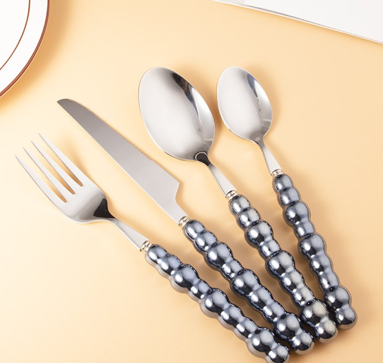 New Stainless Steel Cutlery Set Knife Fork Spoon Pearl Ceramic Handle Flatware Set