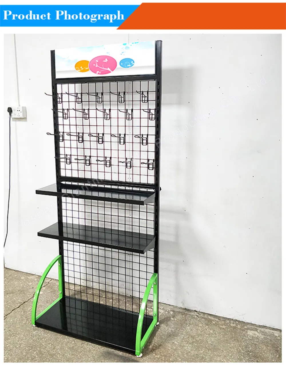 Retail Store Metal Floor Wire Grid Mesh Hook Hanging Display Rack Stand