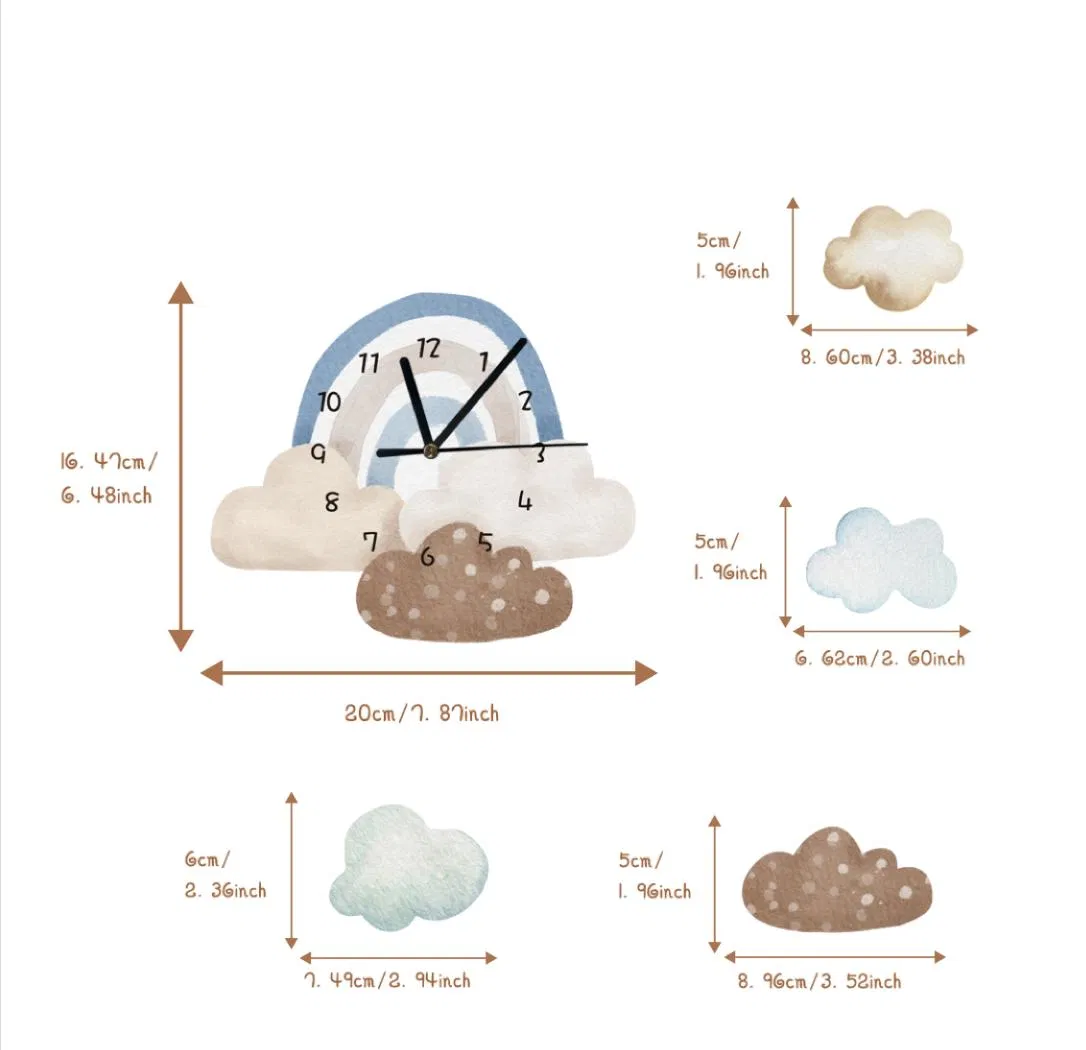 3D Rainbow Clouds Big Decorative Wall Clocks Cartoon Wall Clock Battery