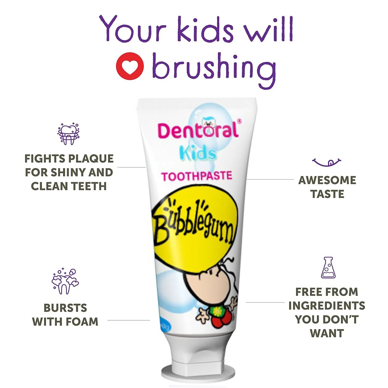 Dentoral Protect Teeth Bubble Gum Flavor 50g Kids Toothpaste