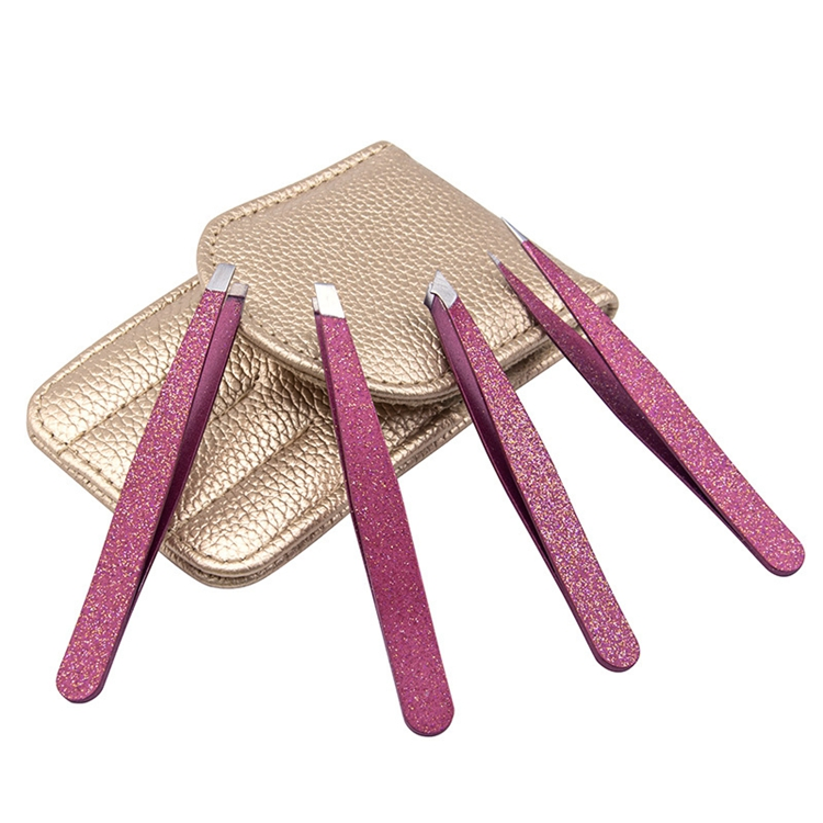 Colorful Eyelash Tweezers 4 Piece Set Custom Lady Design Stainless Steel Eyebrow Tweezers Set Private Label Eyebrow Tweezers