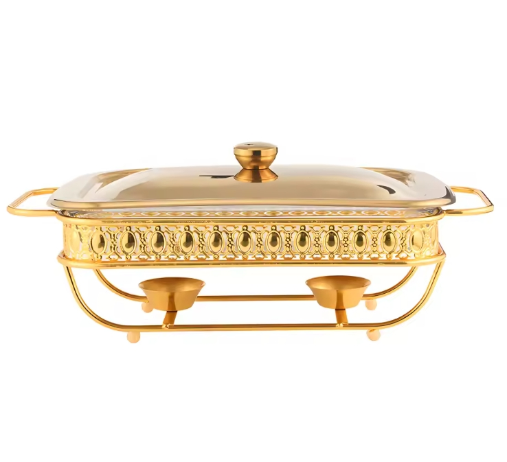 New 2L Stainless Steel Gold Hotel Restaurant Food Large Capacity Hot Pot Catering Buffet