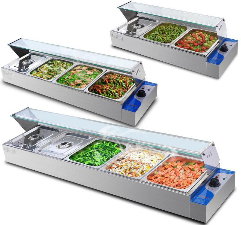 Commercial Kitchen Stainless Steel Glass Food Vending Table Fast Food Heat Preservation Table