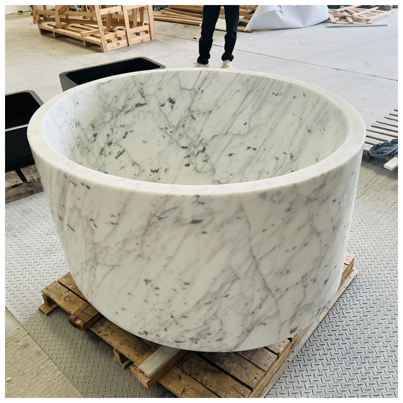 White Statuario Marble Round Bathtub