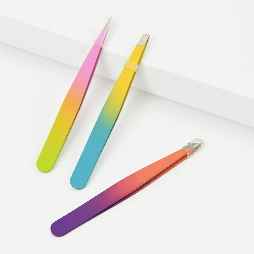 Stainless Steel Beauty Eyelash Tweezers Gradient Color Lash Eyebrow Applicator Tool Set