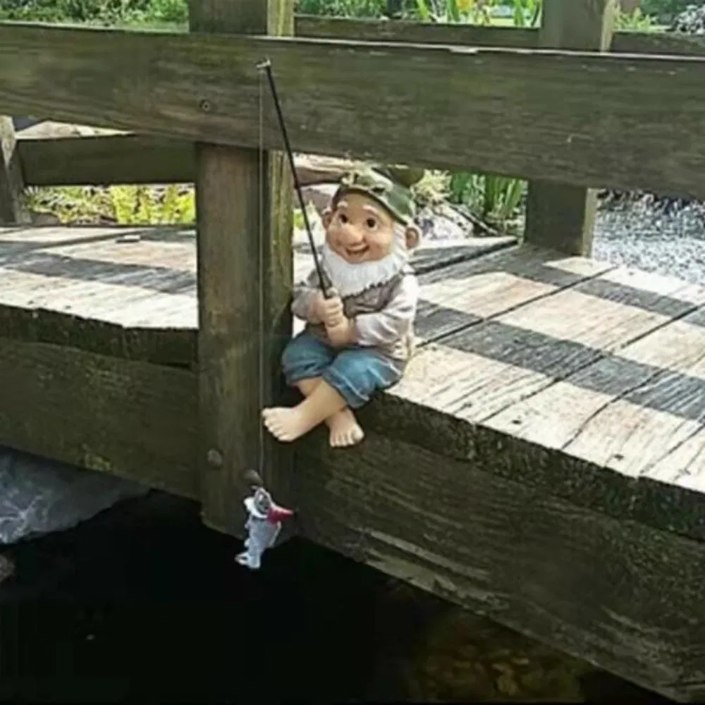 Fishing Dwarf Elf Figurines Yard Lawn Outdoor Gnome Garden Decor Ci18726