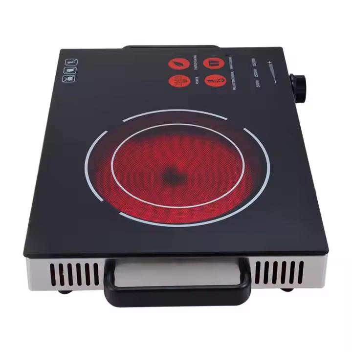 Electric Single Infrared Burner Ceramic Glass Hot Plate Cooktop with Stainless Steel Base