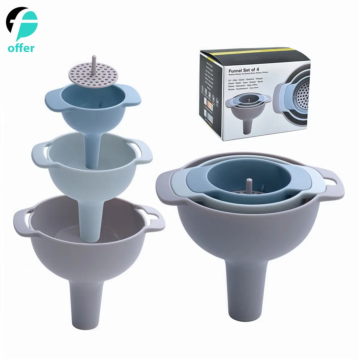 Stackable Plastic Funnel Set with Filter