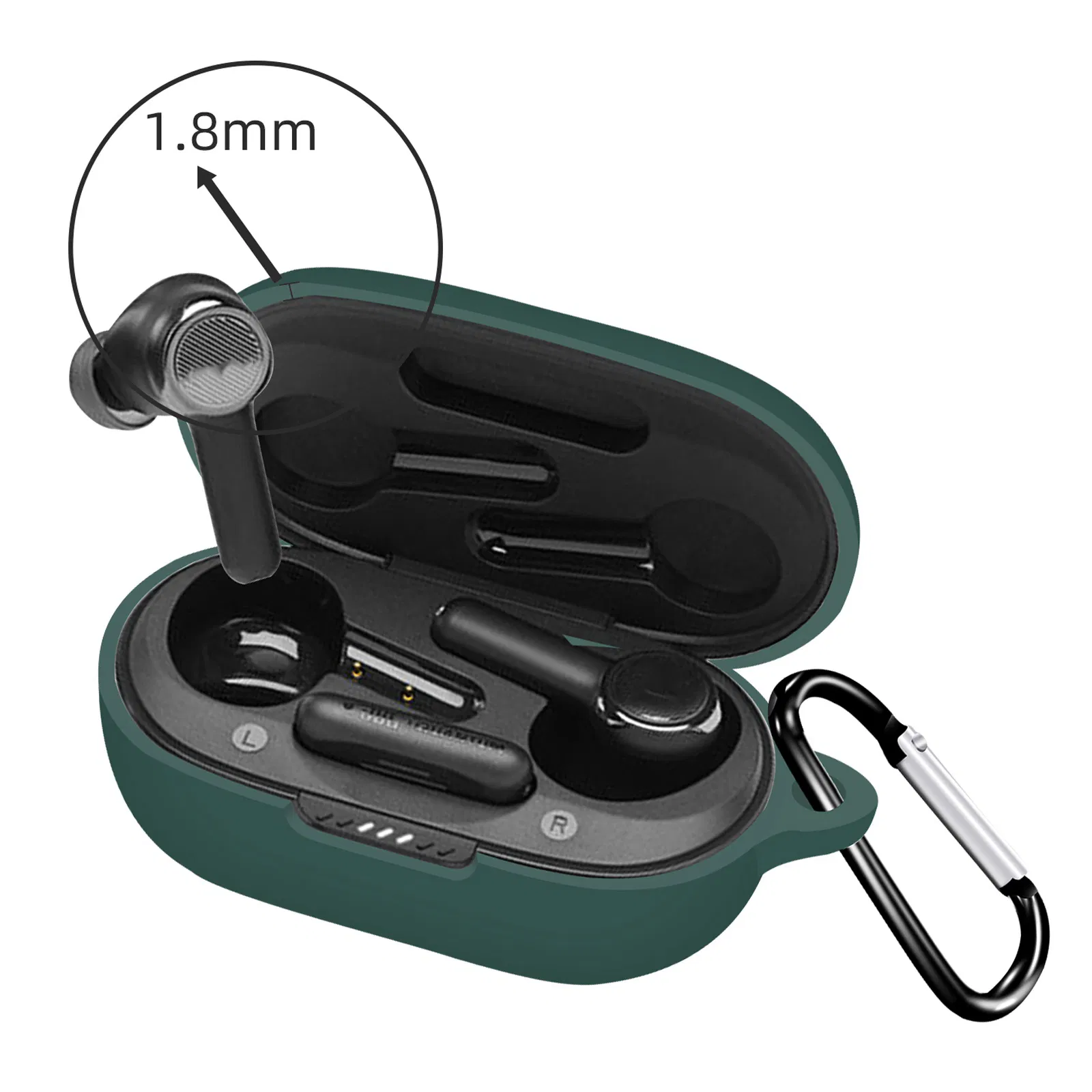 for Jbl Quantum Tws Bluetooth Earphones Scratch Proof Silicone Case Protective Cover with Anti-Lost Buckle - Midnight Green